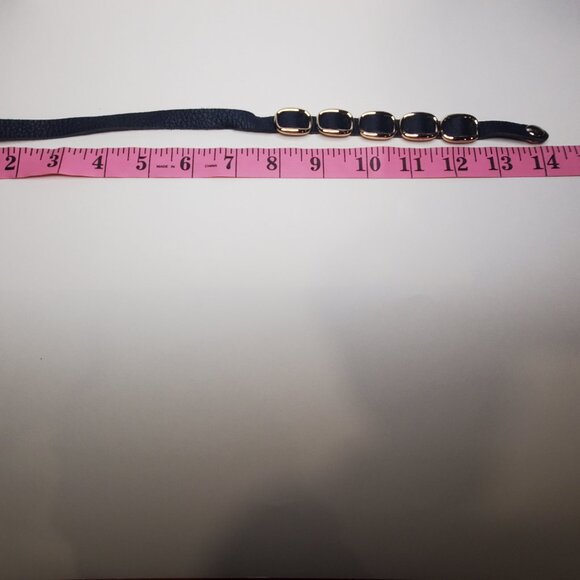 Navy Leather and Brass ring Wrap Bracelet - Picture 6 of 7